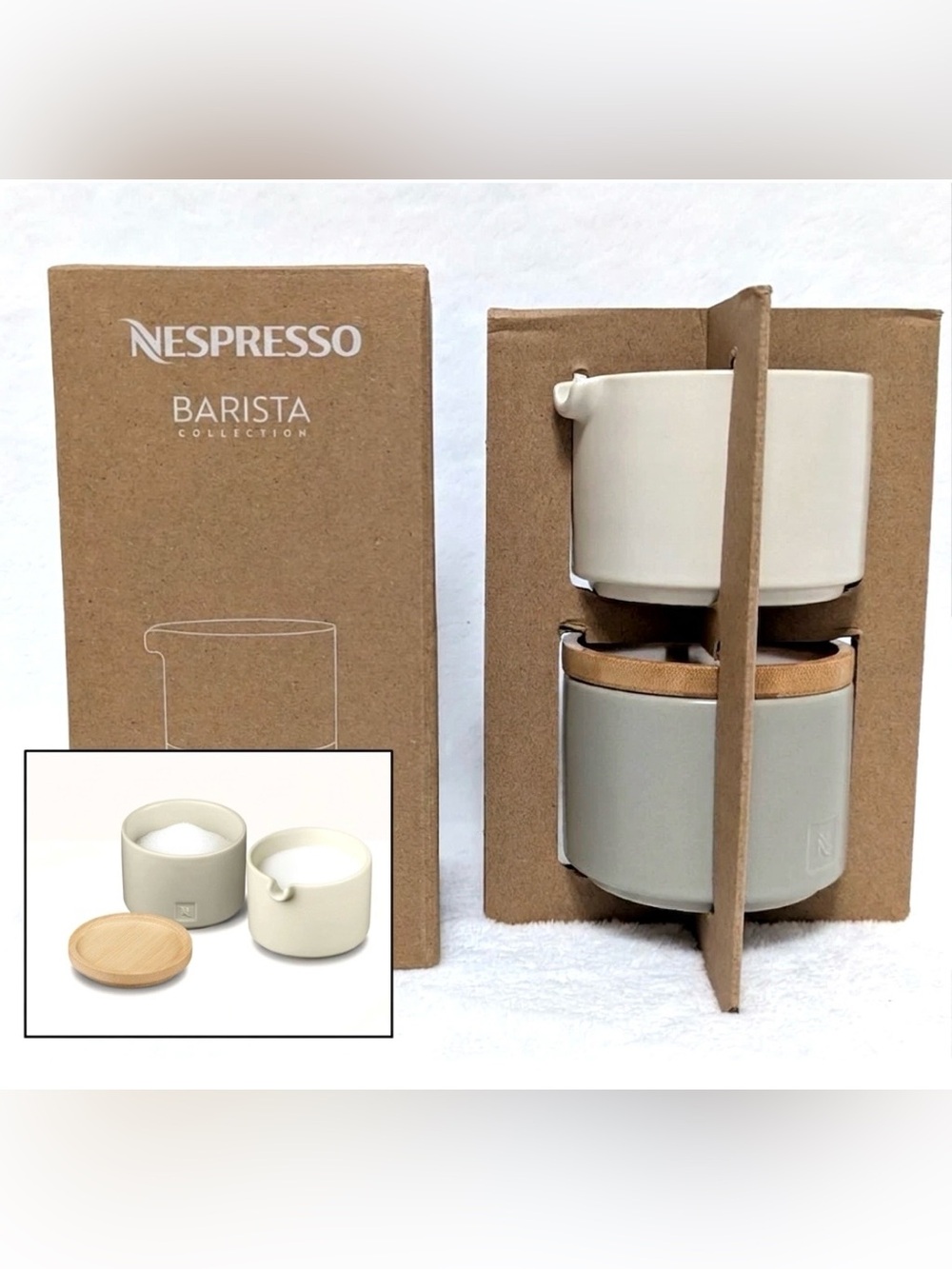 Nespresso Barista Collection Stackable Serving Set in White with Bamboo Lid